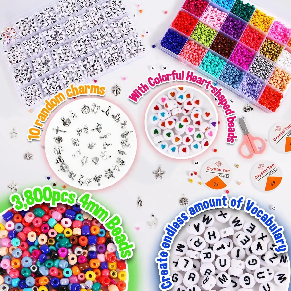 5000+pcs Bead Craft Kit Set Jewelry Making Kit Beads for Bracelets DIY Art and Craft - Gift for Her Women Kid