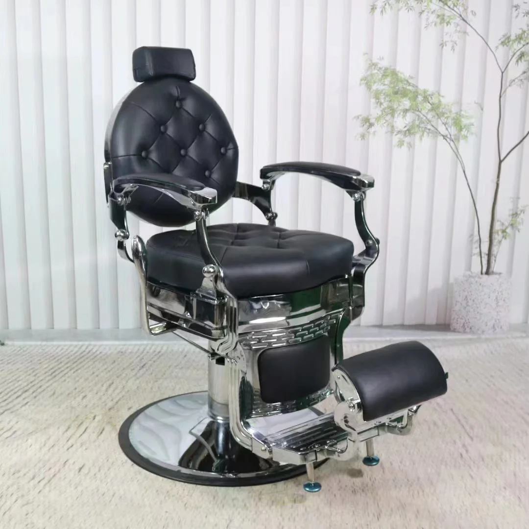 Hair salon vintage barber chair brown leather with black frame hair cutting salon styling chair for men
