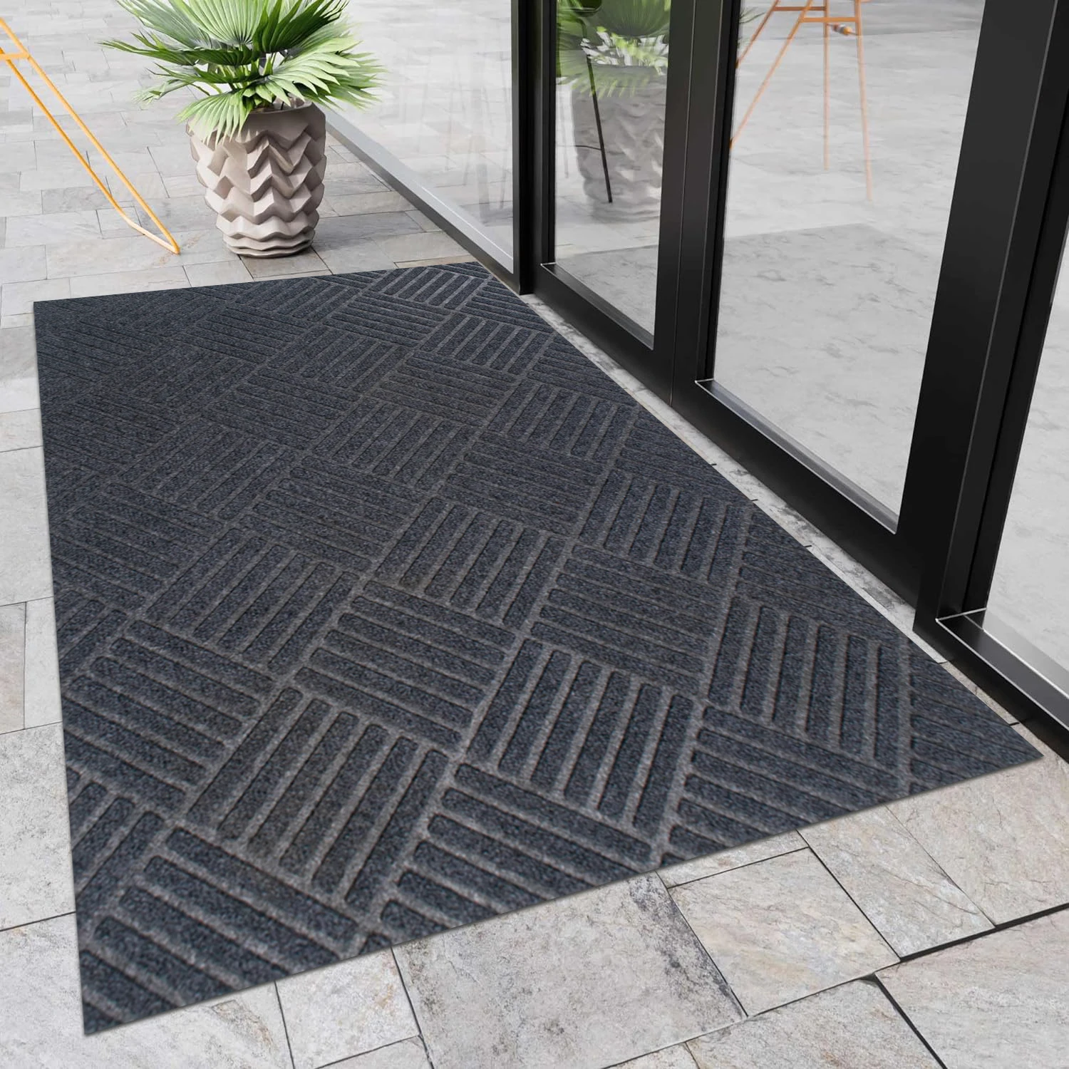 Indoor/Outdoor Entrance Floor Mat with Non-Slip Rubber Backing, Fabric Border, Stain Resistant and Quick Drying