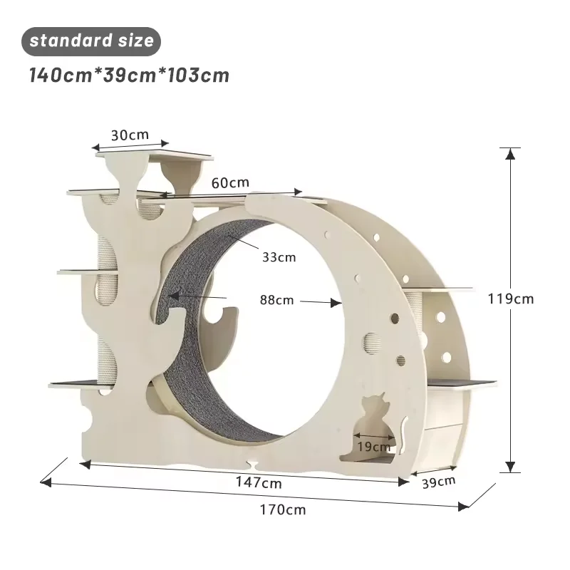 100% Solid Wood Cat Climbing Frame Running Wheel Dog Treadmill Walking Machine Pets Cat Tree Tower