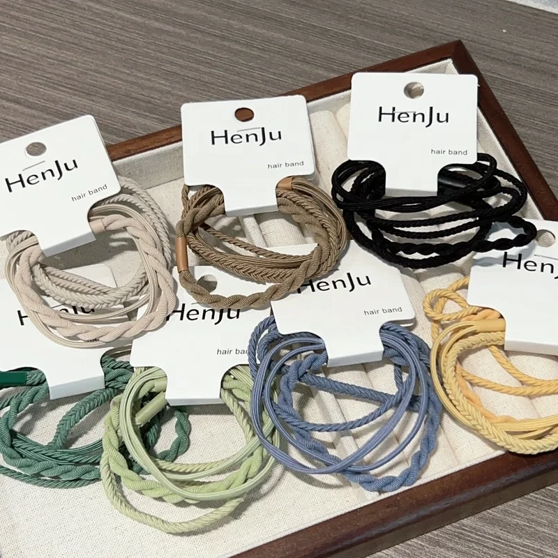 Simple 6 pieces with high elastic hair rope rubber band set women elastic hair band set