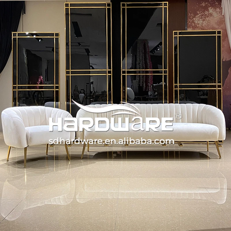 Wedding Event Hall Furniture Velvet Gold Metal Frame Wedding Sofa