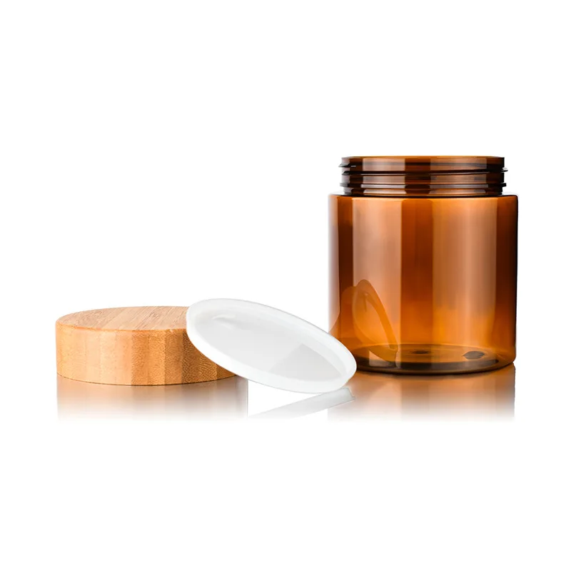 frosted amber clear pet plastic body butter Lip Scrub Container cosmetic cream jar with bamboo lid