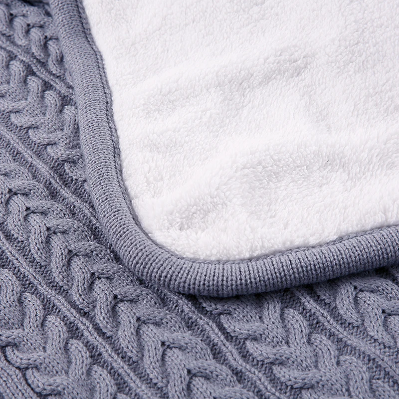 Warm, Soft, Comfortable Double Layers Cable Knit Face with Microfibre Faux Sherpa Lining Baby Blanket for Winter