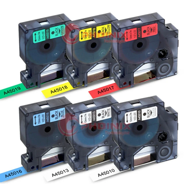 Label Tape 12mm Compatible for Dymo D1 Label Cassette 45013 45010 45016 45017 45018 45019, 1/2 Inch D1 Label Maker LabelManager