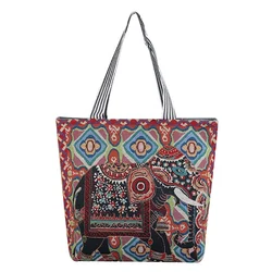 Customized Elephant Pattern Tote Bags Oversized Custom Bohemia Printed Logo Shopping Bag Tote Canvas Tote Bag