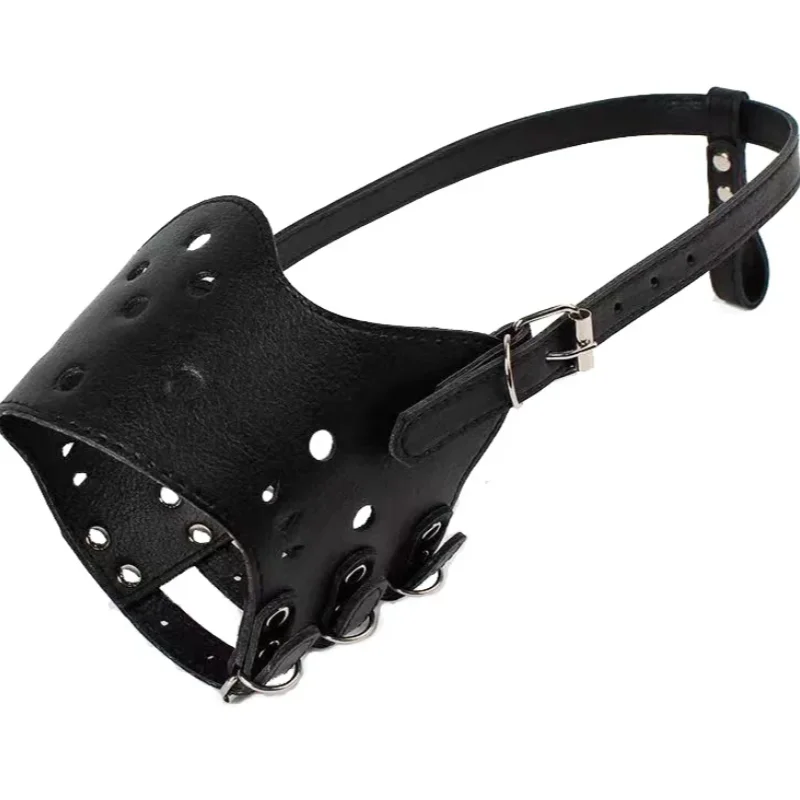 Pet Dog Muzzle Adjustable Breathable PU Leather Muzzles Stop Biting Barking Chewing For Small Medium Dogs