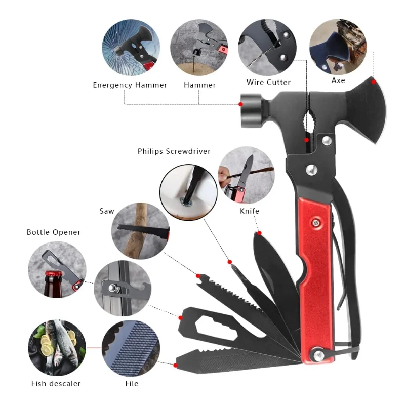 Outdoor Camping Tools Set 16 in 1 Multitool with Axe Pliers Knife Saw Wrenches Screwdriver Bottle Opener