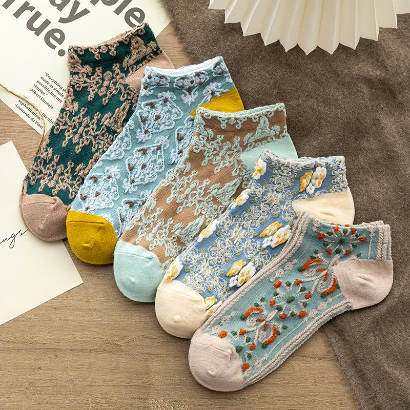 Socks for women, retro British style floral personality low-cut socks
