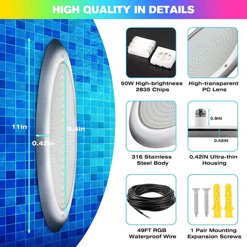 IP68 Waterproof Marine Lights Remote Control LED  Swimming Pool Light Underwater