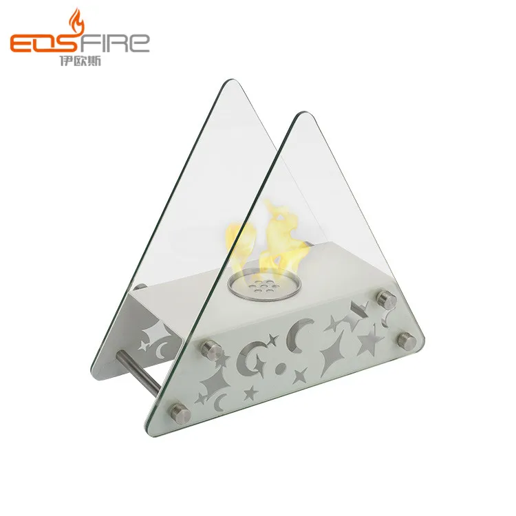 Decorative triangle glass surround tabletop bioethanol fireplace