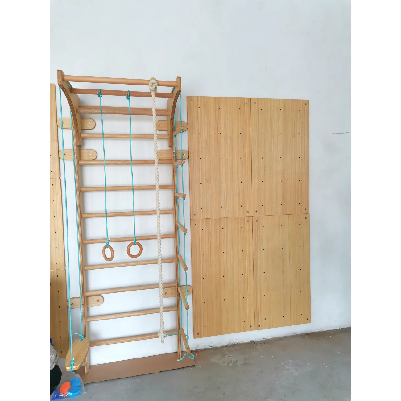 Indoor Playground Gymnastic Wall Gym Kids Wooden Swedish Ladder Set With Slide