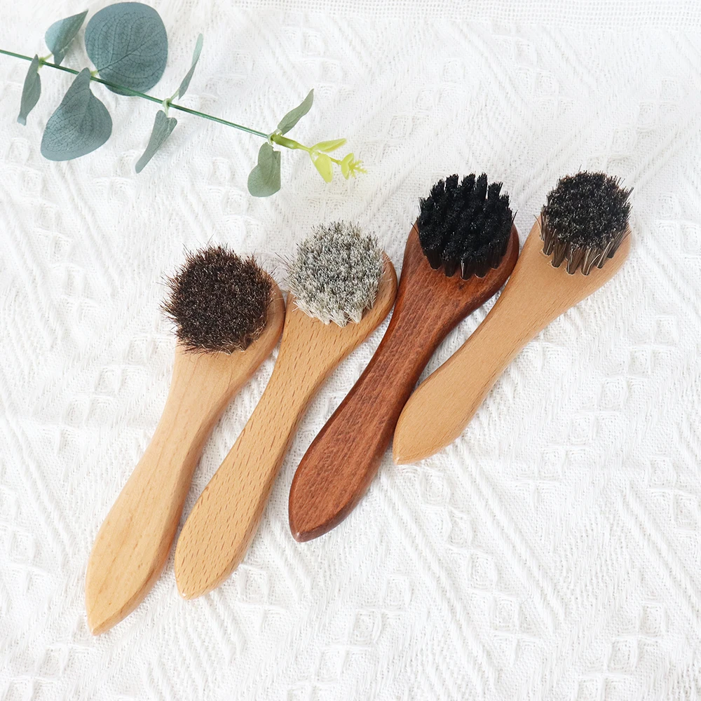 Factory Supply Custom Logo Horsehair Shoe Polish Brush Shoe Shine Clean Dauber Brush Applicator for Leather Boot Bag Cleaning
