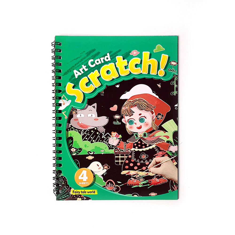 High Quality Scratch Paper Art With Bamboo Pens For Kids Fariy Tale Early Educational Toys Drawing Book Printing