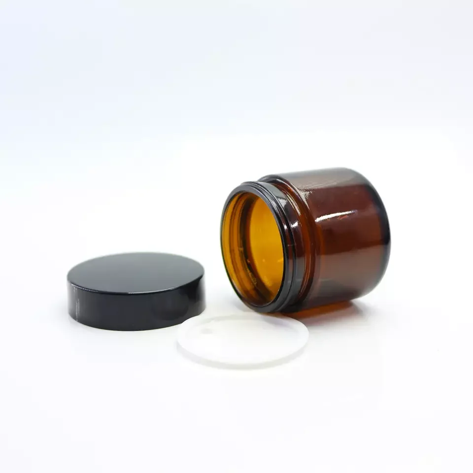 5g 10g15g 20g 30g 50g 60g 100g amber clear black glass cream jar with gold black sliver aluminium Cap