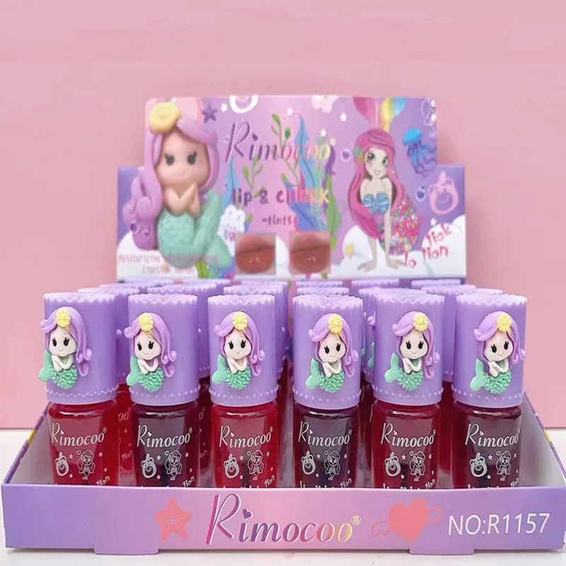 Hot selling girls cute cartoon liquid lip gloss lipstick water lip oil stain shinny lipstick