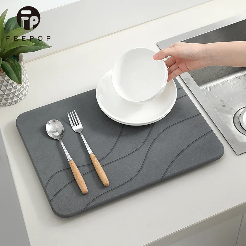 Feepop New Design Ultra Fast Absorbent Diatomite Kitchen Stone Dish Drying Mat with BSCI certified