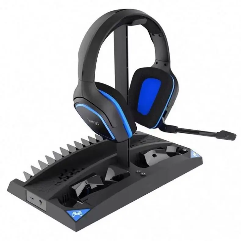 Dual Controller Charging Station Dock For PS4 Slim Pro Headphone Holder Cooling Fan Vertical Stand Playstation 4