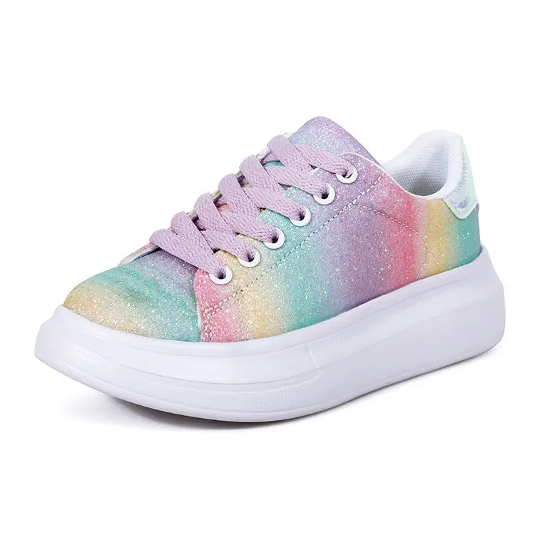 Wholesale girls sneakers with glitter thick sole school shoes for kids children