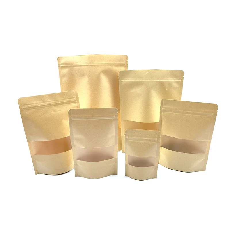 One Side Clear Transparent Kraft Paper Ziplock Stand Up Paper Pouch With Zipper Wholesale Price