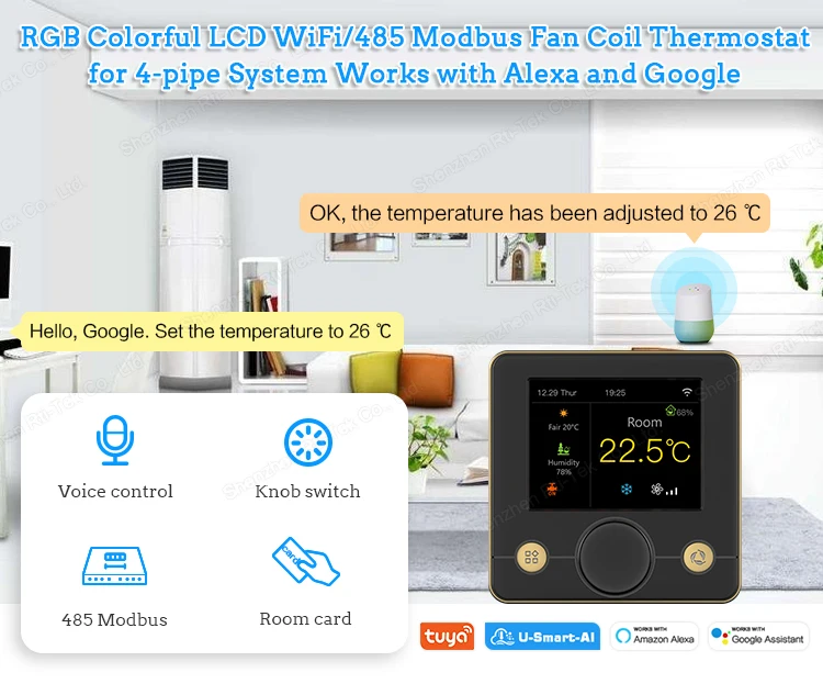 Thermostat Modbus RS485 Fan Coil Unit Wifi Tuya Auto Programmable Room Thermostat for Floor Heating