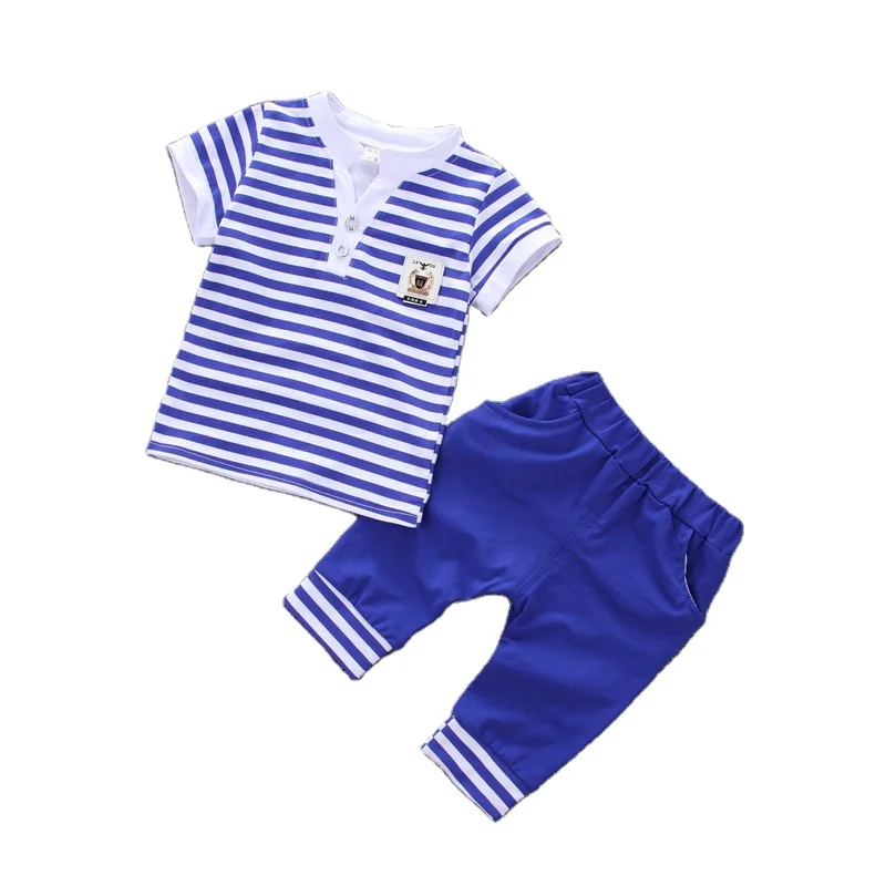 
1-4 Years Striped O-neck Short Sleeve T-shirt Clothes Sets Children Boys Clothing Kids Outfits 