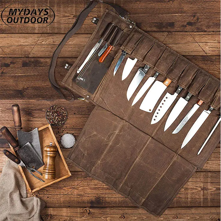 Mydays Outdoor Handmade Chef Large Multipurpose Professional Canvas Roll Knife Bag for Picnic