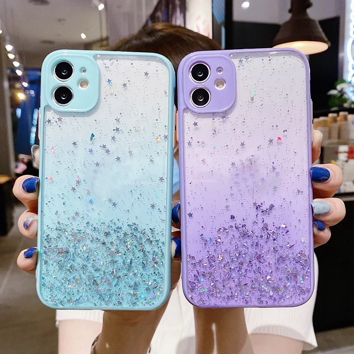 Bling Drop Gluing Gold Foil TPU PC Cases For iPhone 14 13 12  Mini 11 Pro X 6 6S 7 8 Plus XR XS Max Camera Protect Phone Cover