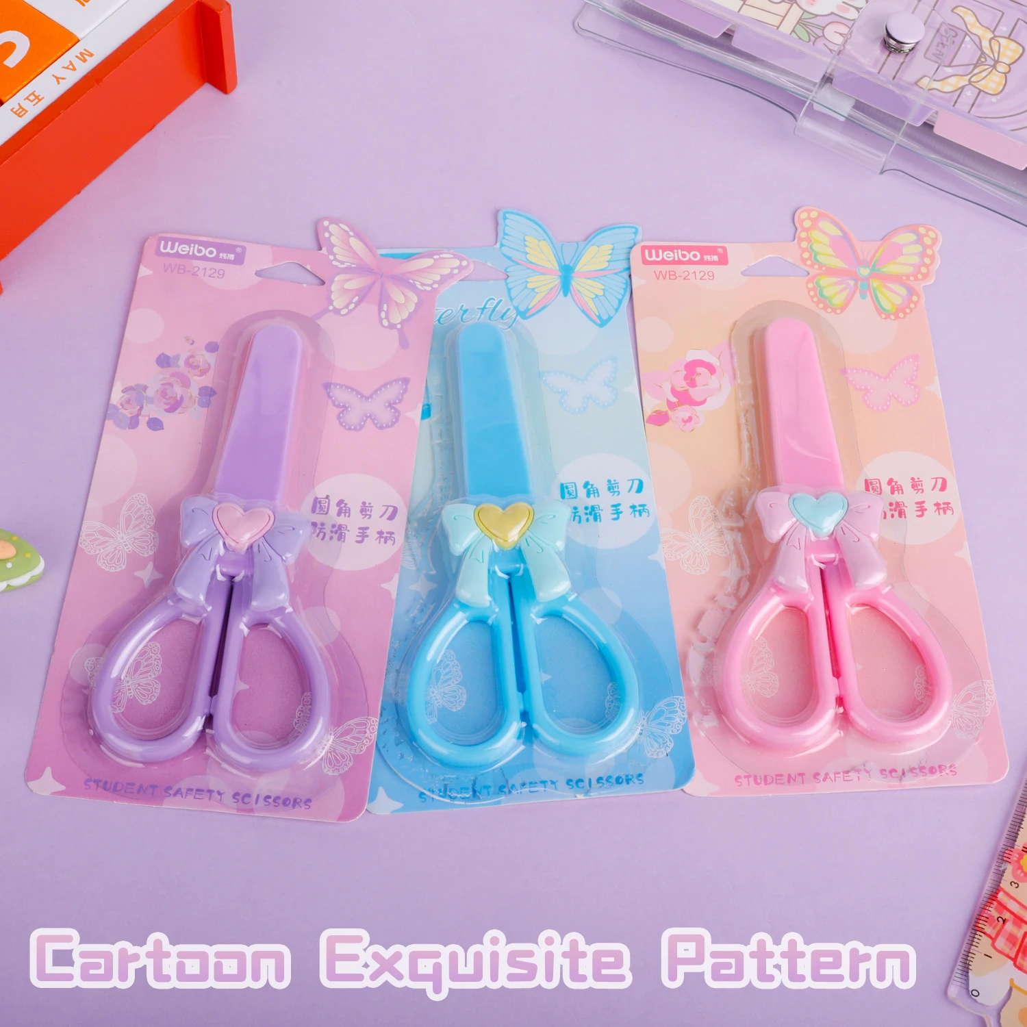 Weibo Plastic Scissors bow Safe School Kids Hot Sale High Quality Safety  Design Student Scissors for kids