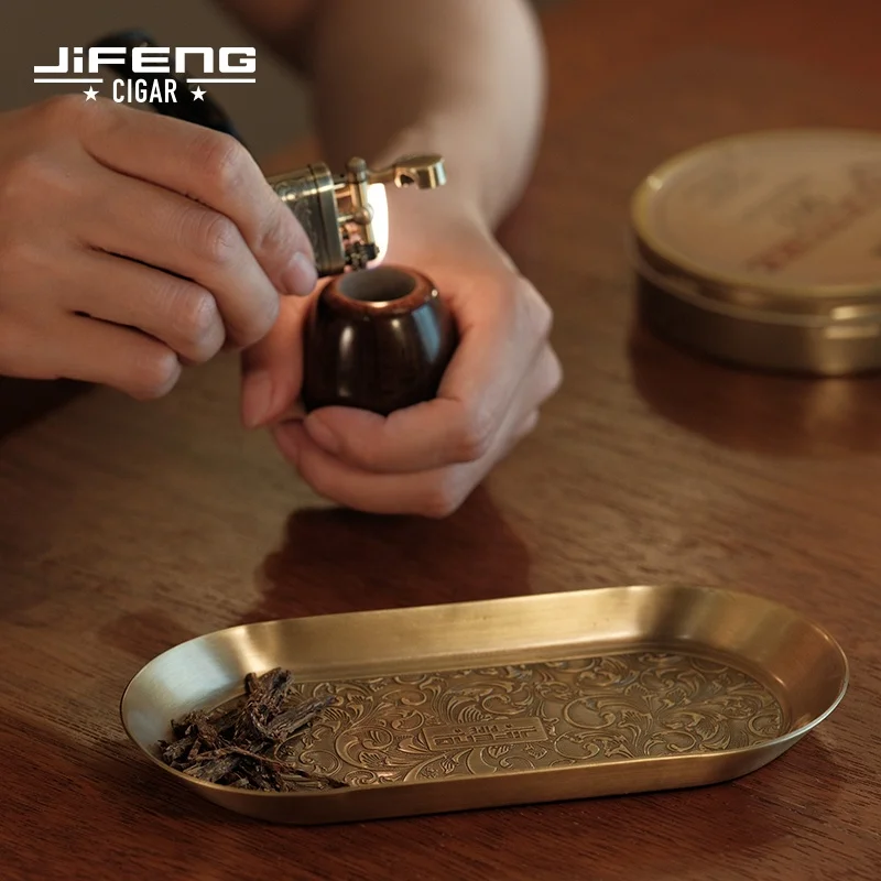 JIFENG JF-104 vintage style brass metal tray for cigar or tobacco pipe design cigarette smoking ash tray accessories