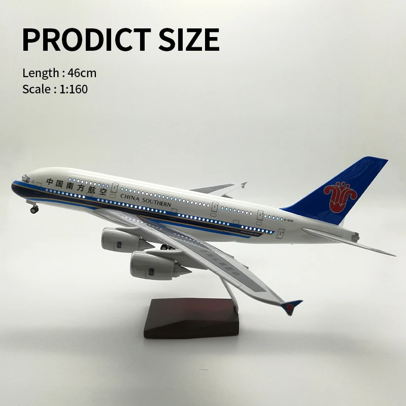 LED ABS Resin Airplane Model Airbus 380 Air New Zealand Size 46cm Scale 1/160 with LED light and Landing Gear