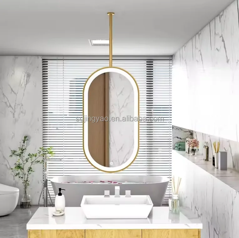 Customized Smart Bathroom shatterproof tempered mirror Oval Shaped Fogless Touch Screen LED mirror