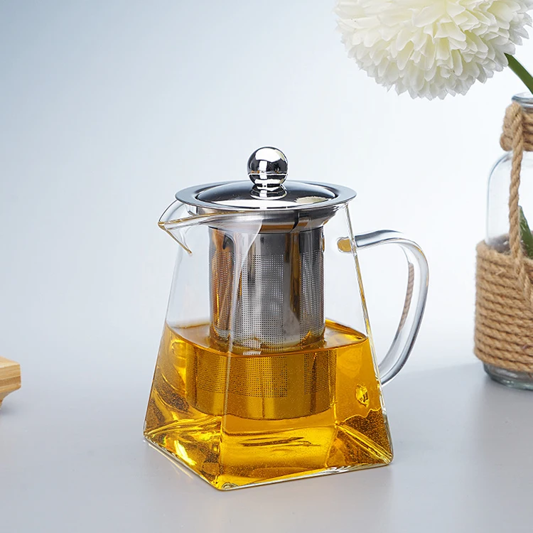 factory supply large capacity steeping teapot stainless steel filter flower borosilicate glass teapot with cups