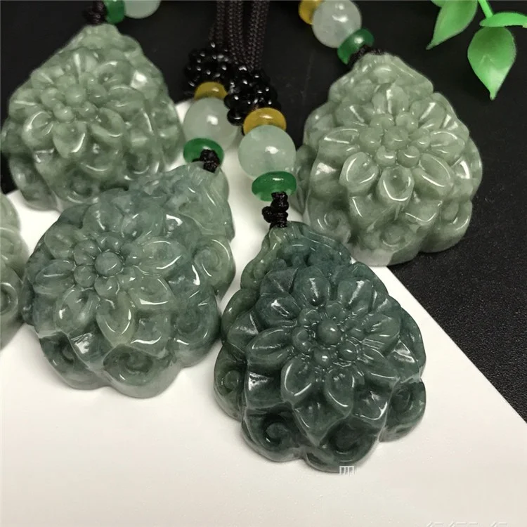 Natural Myanmar Jade Flower Pendant Necklace, Type A Jade, Gift for Women, Mother and Daughters Gift
