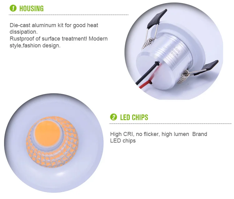 High quality Dimension 38mm cut out size 30mm 3w mini spot led,mini spotlights led for cabinet