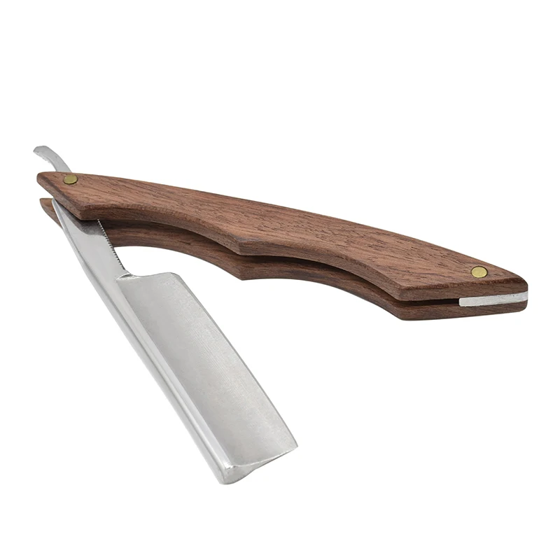 Straight Edge Razor Natural Wood Scale Sharp, High Hardness Carbon Steel Cutthroat Straight Edge Blade, Vintage Wood Handle