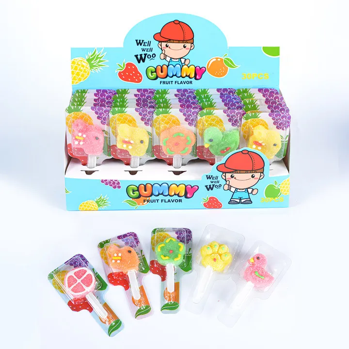 Halal Gel Multicolor Mixed Fruit Flavour Soft Candy Stick Lollipop For Kids