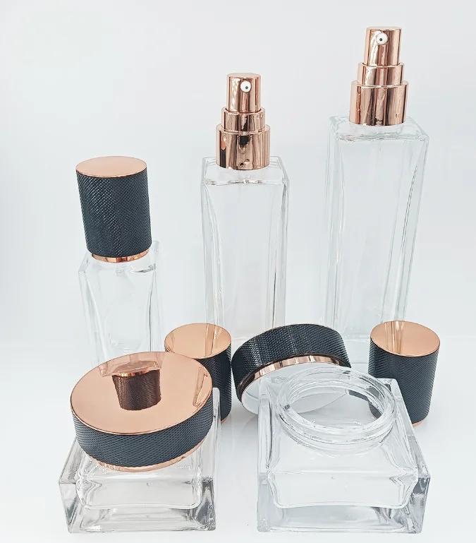 30ml 50ml 100ml Custom Empty Clear Transparent Spray Pump Premium Glass Perfume Bottle Container 30g 50g jar set