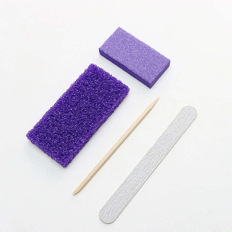 Manicure Pedicure Tool Kit Purple Nail Buffer with Cuticle Pusher Wood Stick Remove Cleaning Nail File And Nail Buffer Set