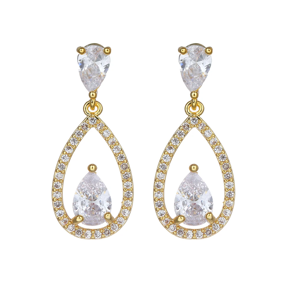 EMMAYA Luxury Elegant Silver Water Drop Cubic Zircon Silver Paraiba Designer Dangle Earring For Women Bridal Wedding Jewelry