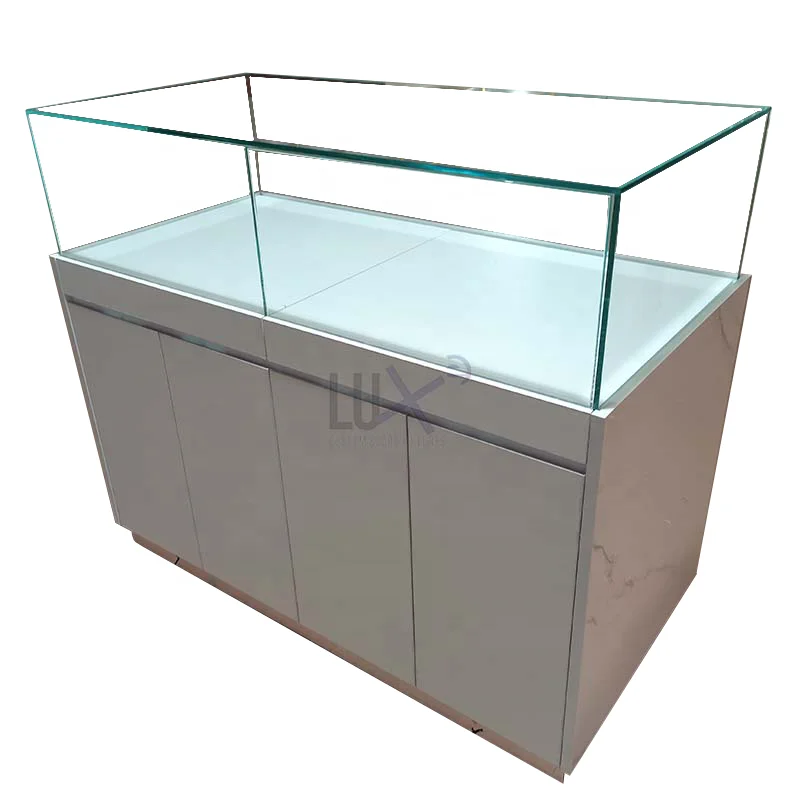 LUX White Marble Deluxe Tempered Display Glass Cabinets Showcase Store Furniture