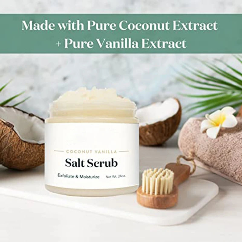 Кокосовый ванильный солевой скраб все натуральные средства для ухода за кожей | Мягко отшелушивающий тела с увлажняющими средствами кожи