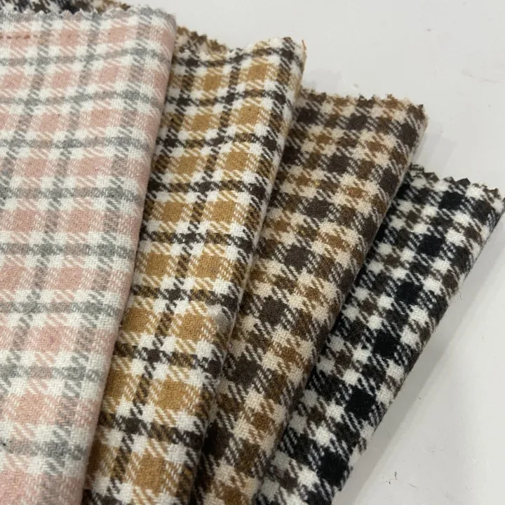 In stock Basic plaid yarn dyed check brushed tweed woolen fabric for coat (1600339126521)