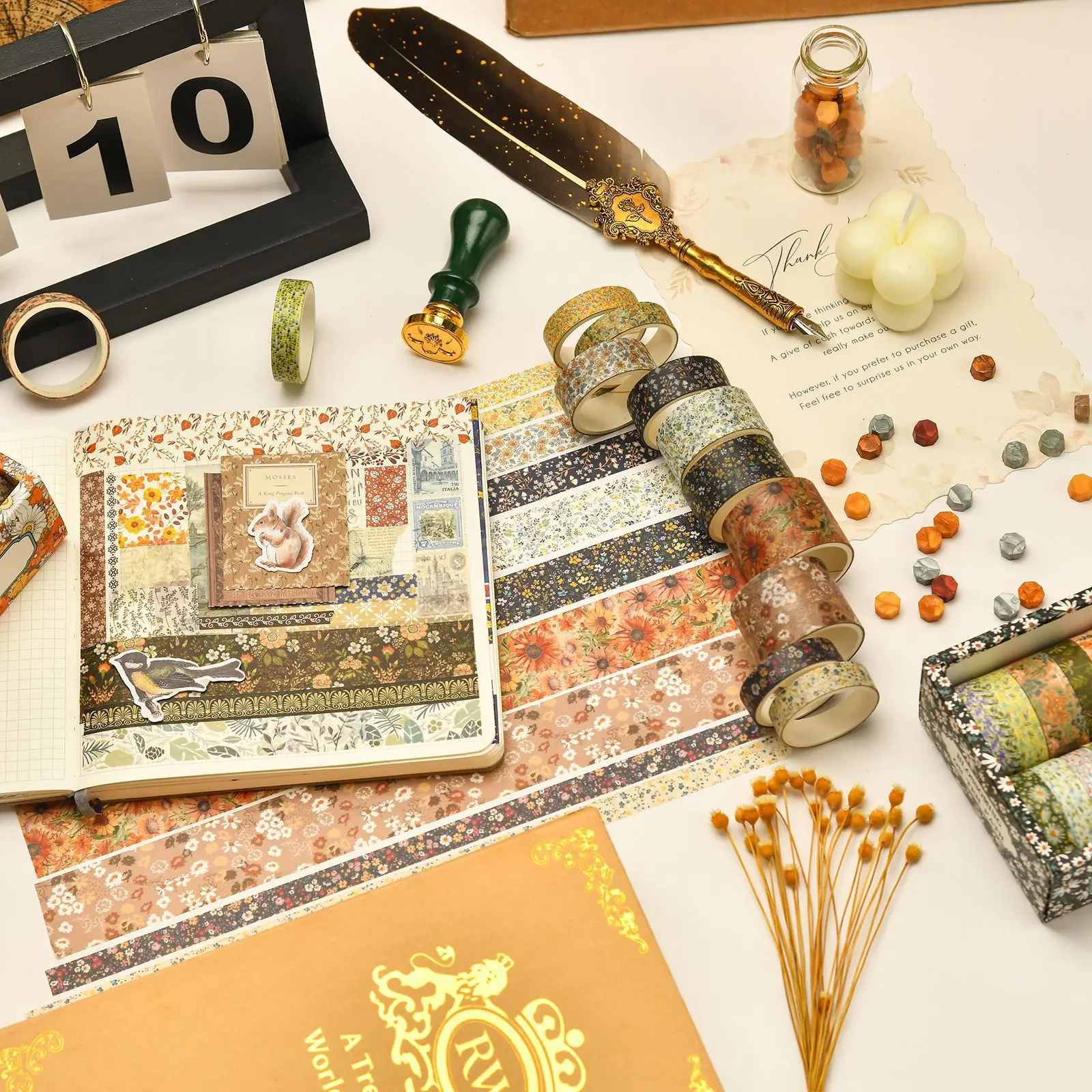 Moshang Huakai Series Notebook DIY Chinese Ancient Style Student Plant Decorative Tape Stationery Set with Gift Box Suit