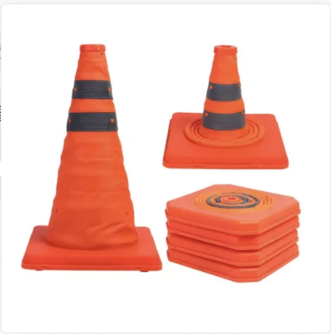 Collapsible Traffic Cone with Reflective Tape Oxford Fabric and Rubber Base for Road Safety and Traffic Management