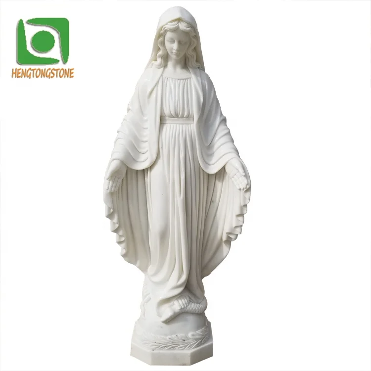 Church Decoration Hand Carved Life Size White Marble Religious Opening Hands Virgin Mary Figure Statue