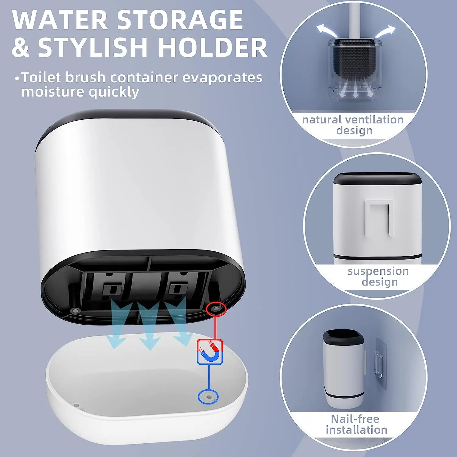 Toilet Brush, 2 Pack Toilet Bowl Brushes and Holder Set, Silicone Toilet Brush with Ventilation Holder for Deep Cleaning