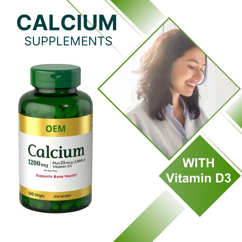 Private Label High Quality Liquid Calcium Vitamin D3 1000 IU Soft Capsules Support Bone Health