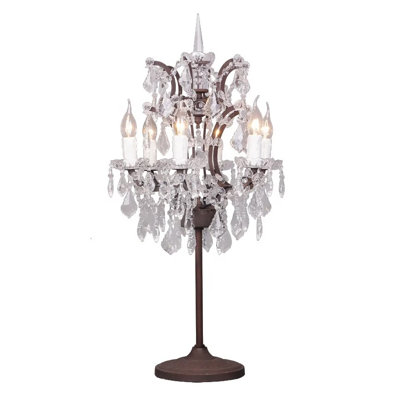 Rococo luxury k9 crystal lace chandelier table lamp for wedding bed side decoration