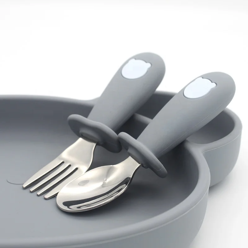 Набор мини-столовых приборов, мягкий силиконовый набор ложек и вилок для обучения младенцев, не содержит Бисфенол А